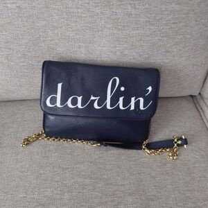 Draper James Darlin' Navy Blue Clutch,crossbody  with Gold Chain